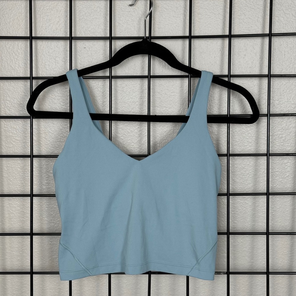 Lululemon Align Tank Top Women Size 6 Light Blue Nulu V-Neck Cropped Bra Top